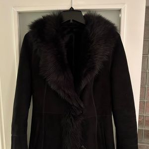 New HIDESOCIETY Sheepskin Shearling Trimmed Long Winter Coat Size 6